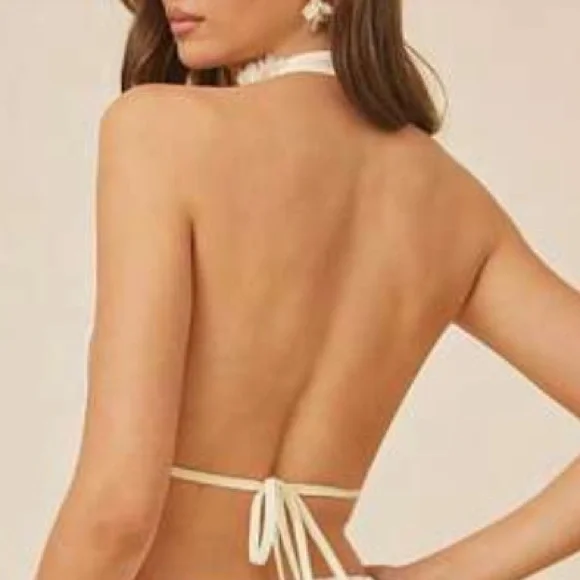 Ivory Floral Accent Halter One-Piece Swimsuit - Picture 3 of 3